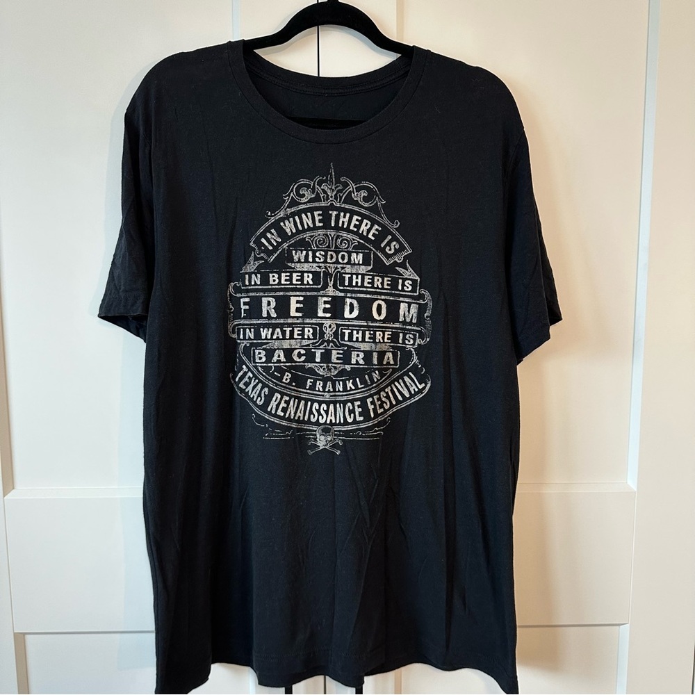 Black Graphic Unisex T-Shirt, Benjamin Franklin Quote, size 2X